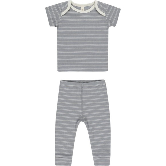 Quincy Mae Striped Ribbed Kids Tee & Legging Set - gray and white, size: 4-5T - Picture 2 of 5